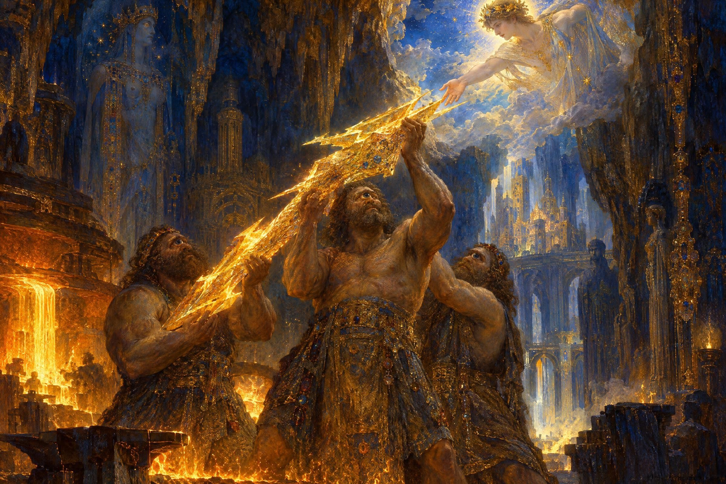 The Cyclopes hand up the thunderbolt they forged