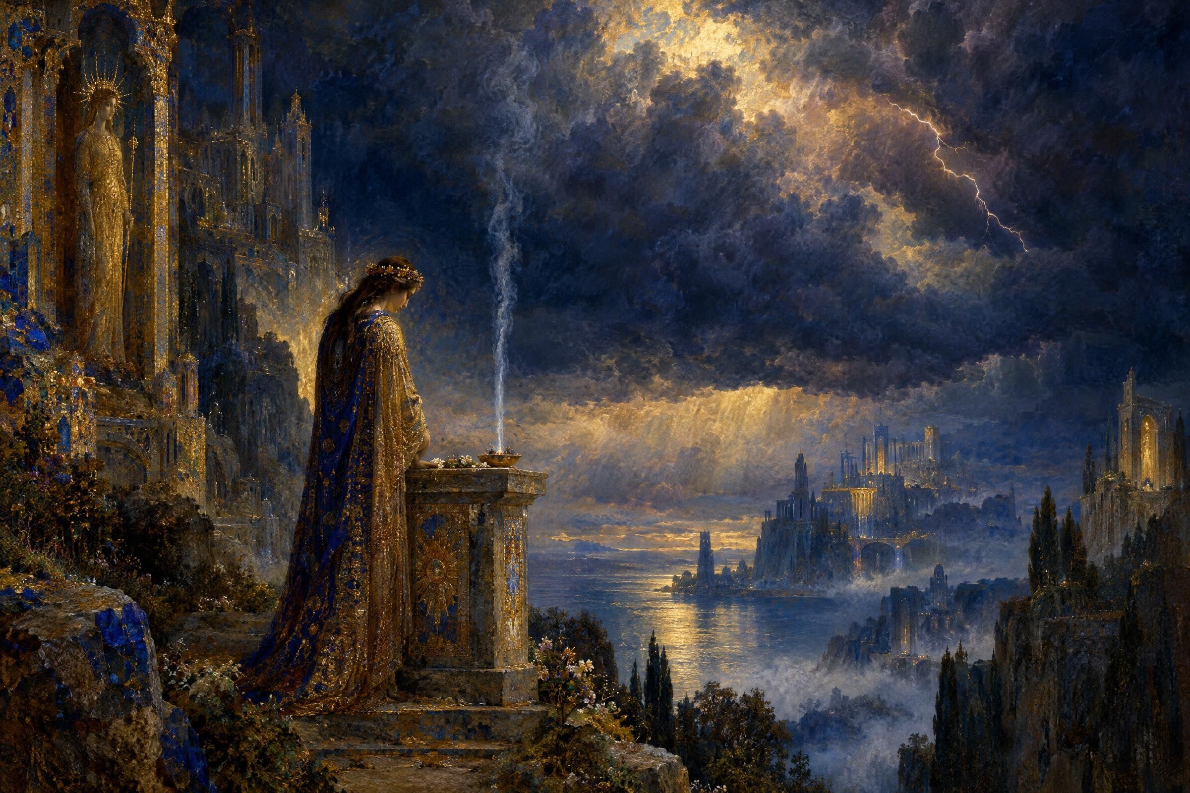 A small offering laid on the altar beneath the storm