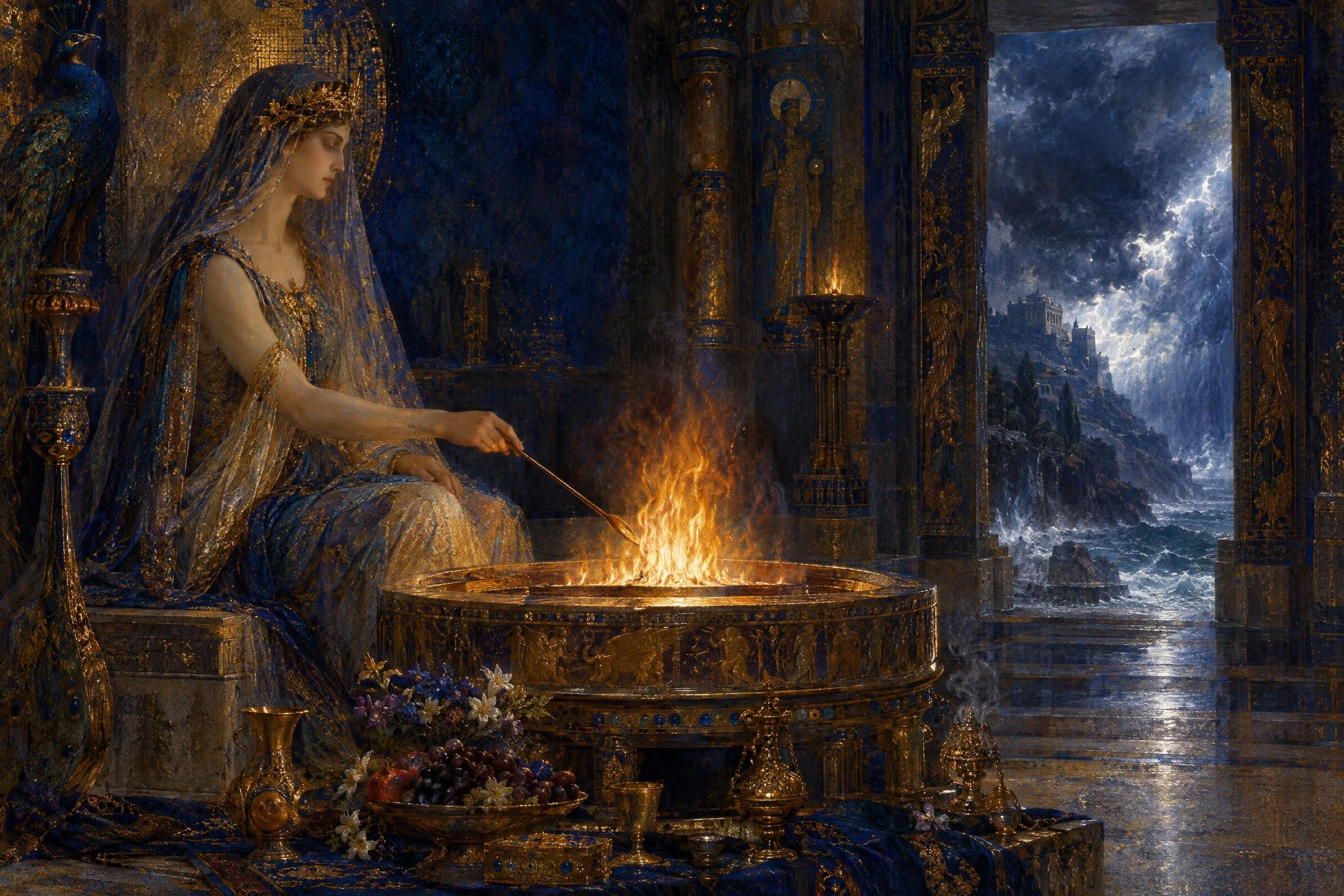 Hestia tends the fire that is kept