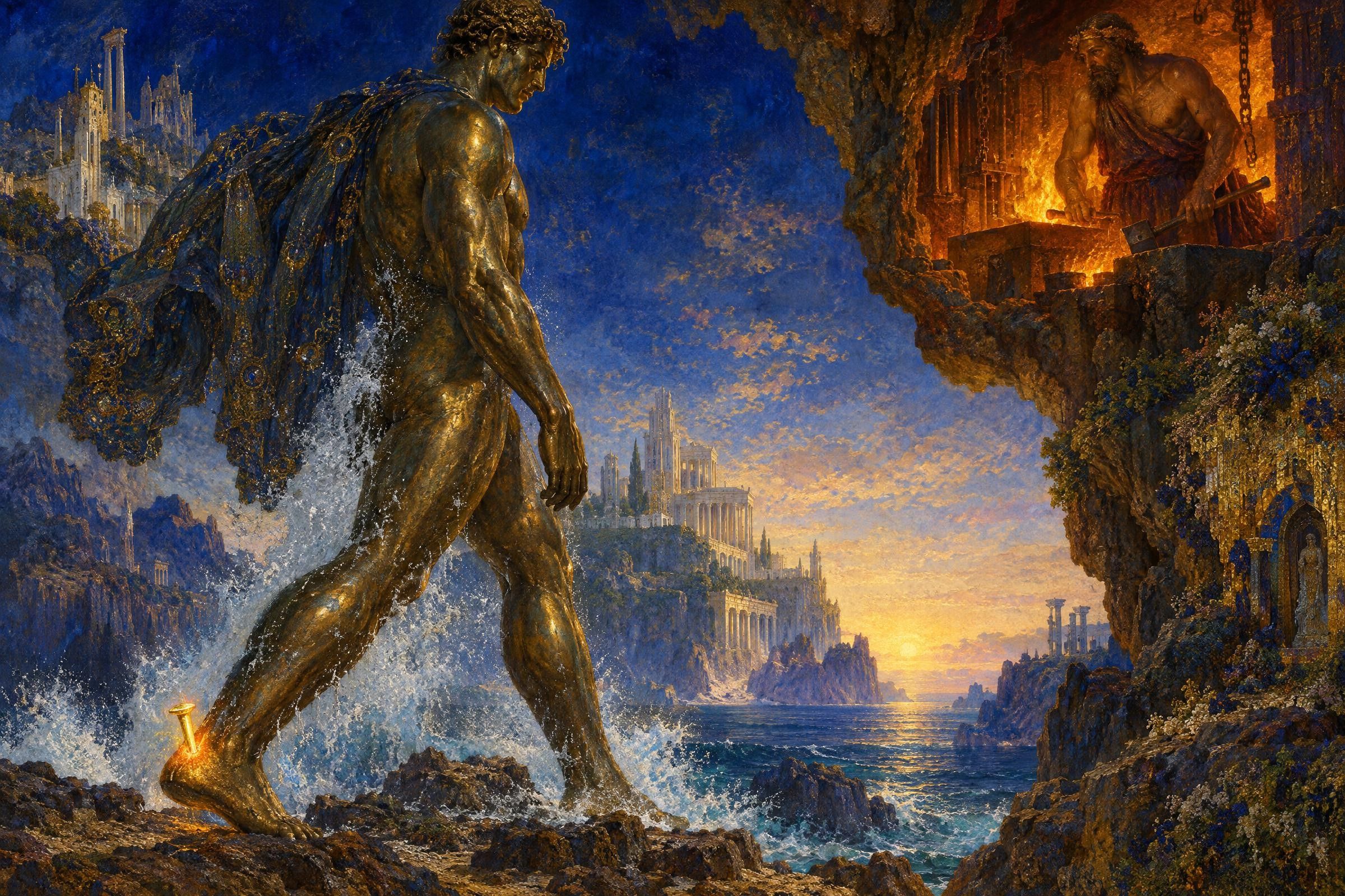 Talos, the bronze guardian, on his circuit of Crete