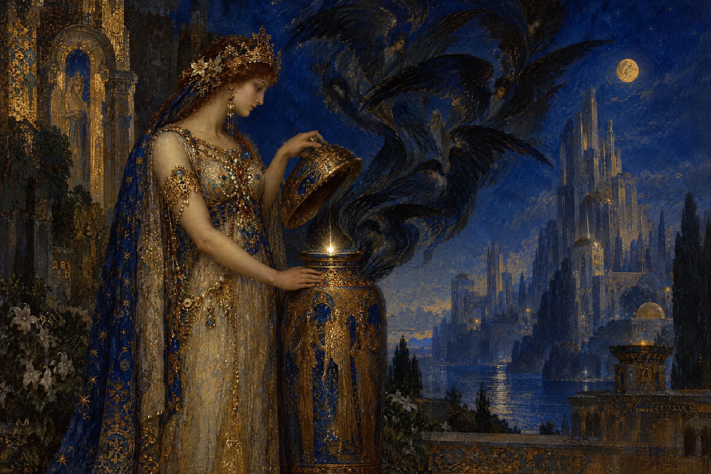 Pandora lifts the lid of the jar