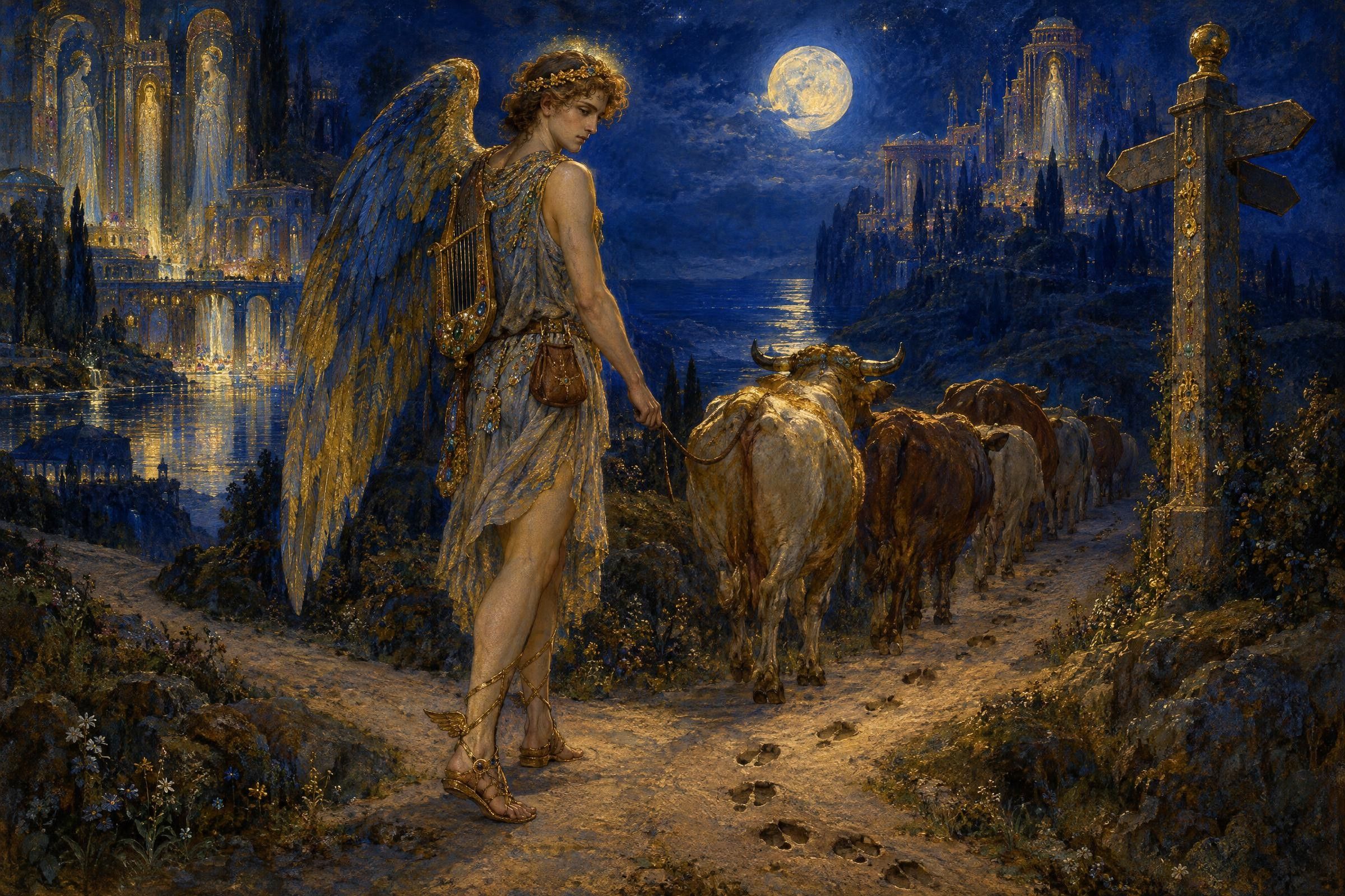 Hermes at the crossroads with the stolen cattle